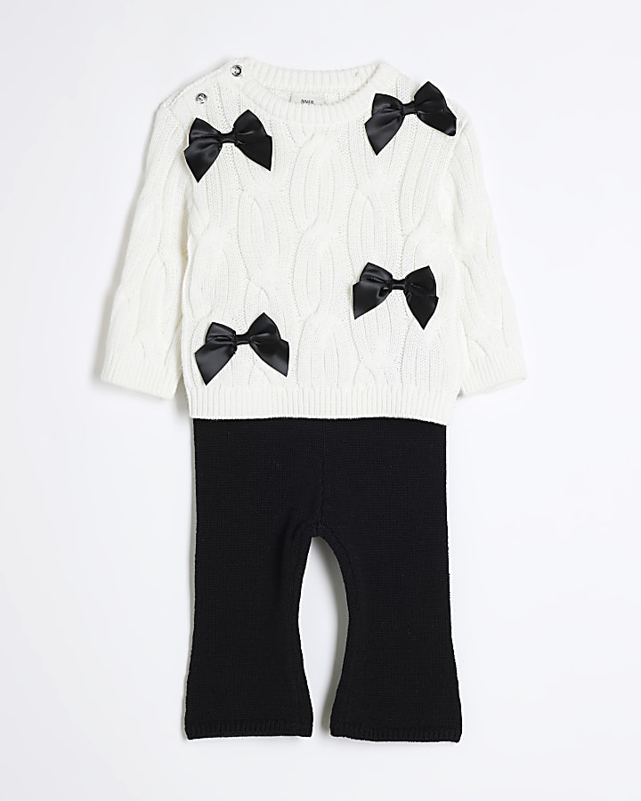 Baby Girls White Bow Top Set