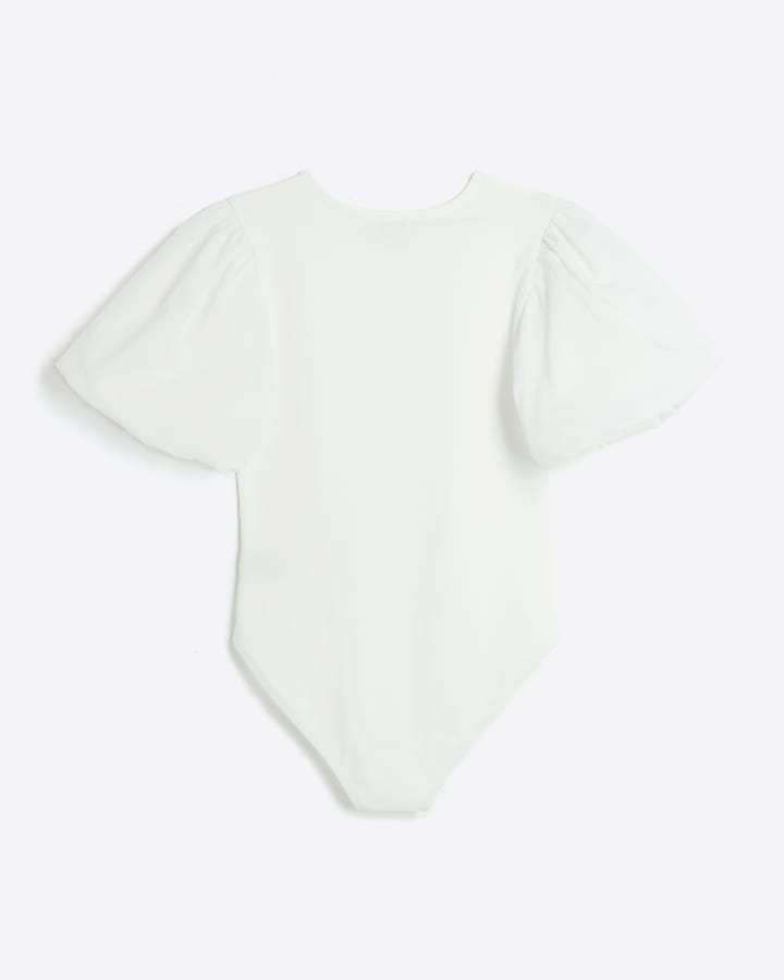 Girls white puff sleeve bodysuit