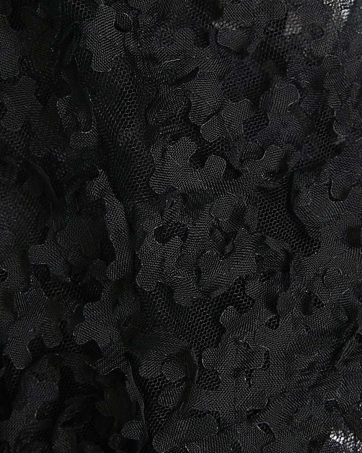 Girls black floral mesh sleeve t-shirt