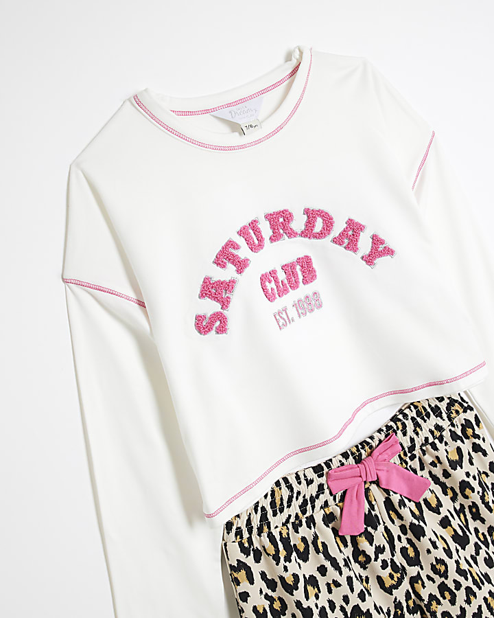 Girls Pink Saturday Club Leopard Pyjamas Set