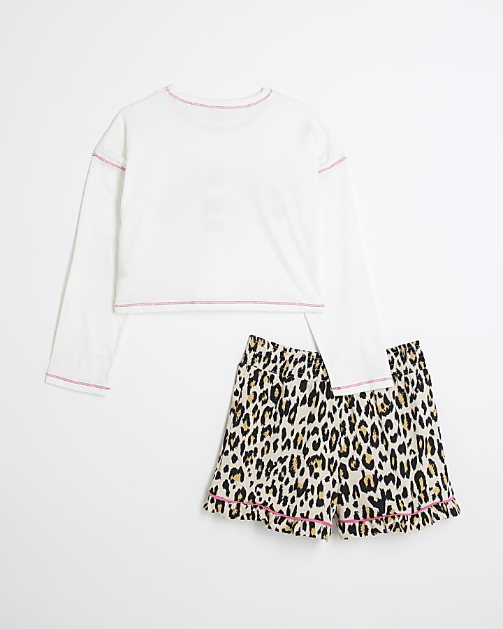 Girls Pink Saturday Club Leopard Pyjamas Set