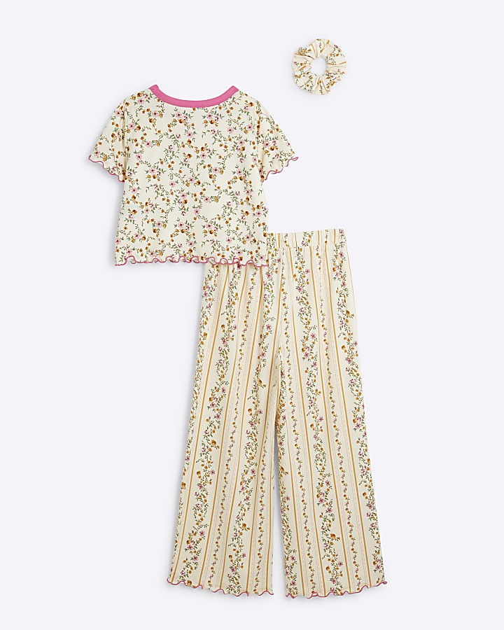 Girls Cream Ditsy Floral Pyjamas Set