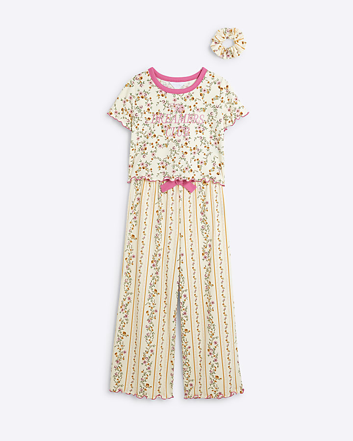 Girls Cream Ditsy Floral Pyjamas Set