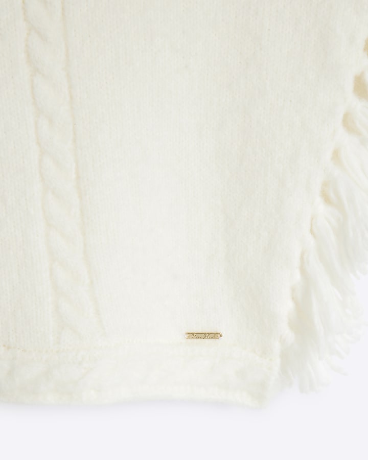 Girls Cream Knitted Tassel Poncho