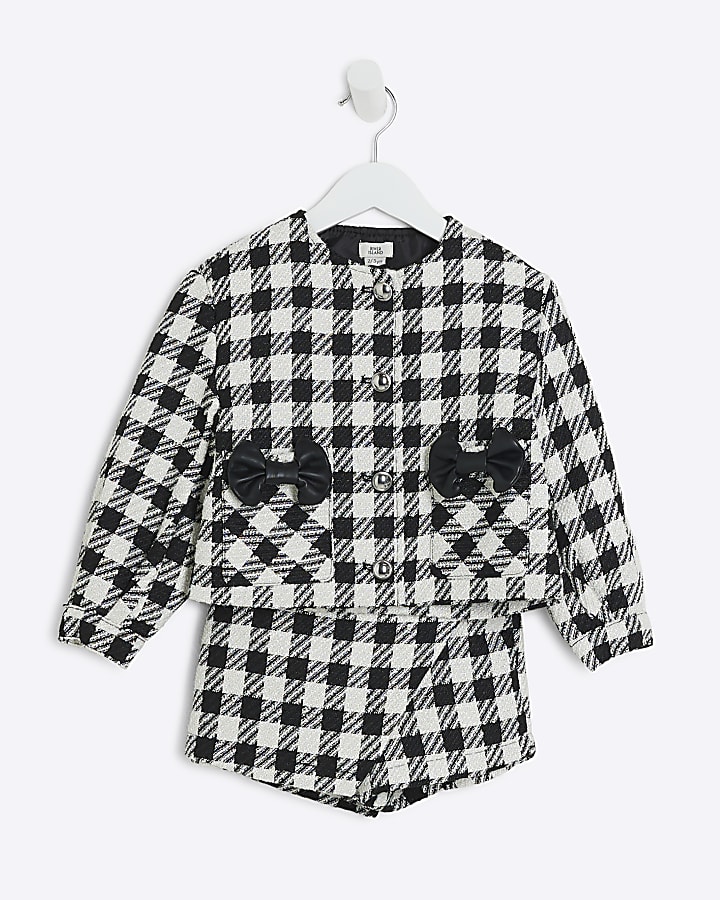 Mini Girls Black Monogram Boucle Skort Set