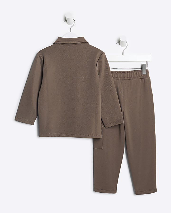 Mini Boys Brown Utility Sweatshirt Set