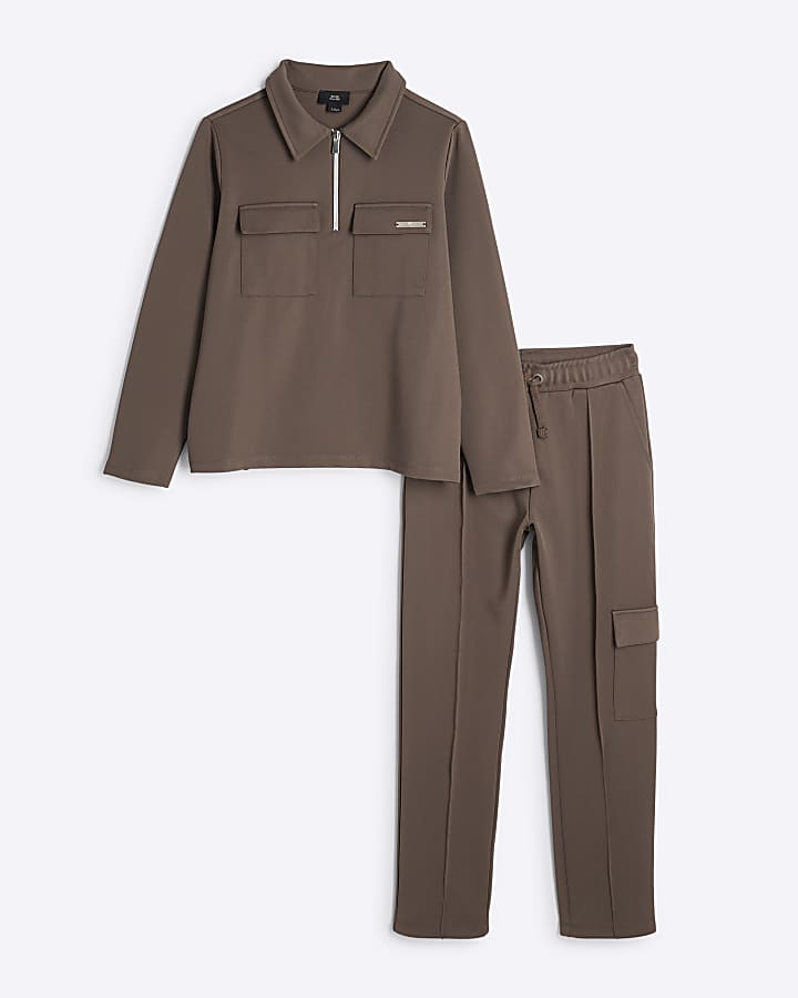 Boys Brown Utility Sweatshirt And Joggers Set