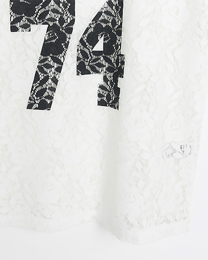 Girls white lace varsity t-shirt