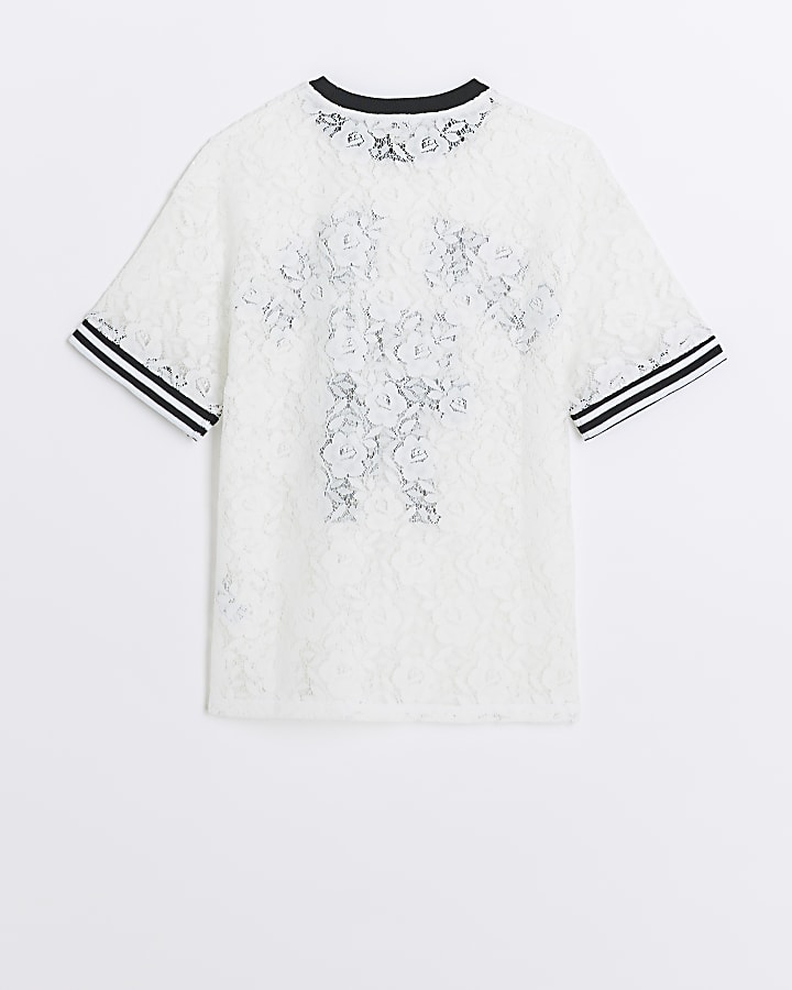 Girls white lace varsity t-shirt