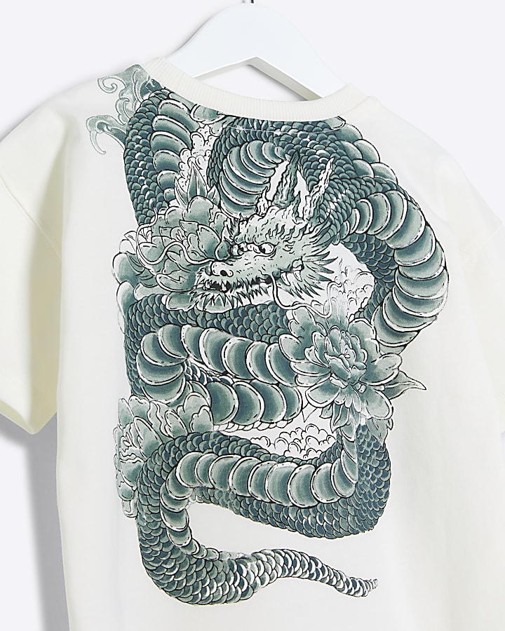 Mini Boys Cream dragon graphic t-shirt