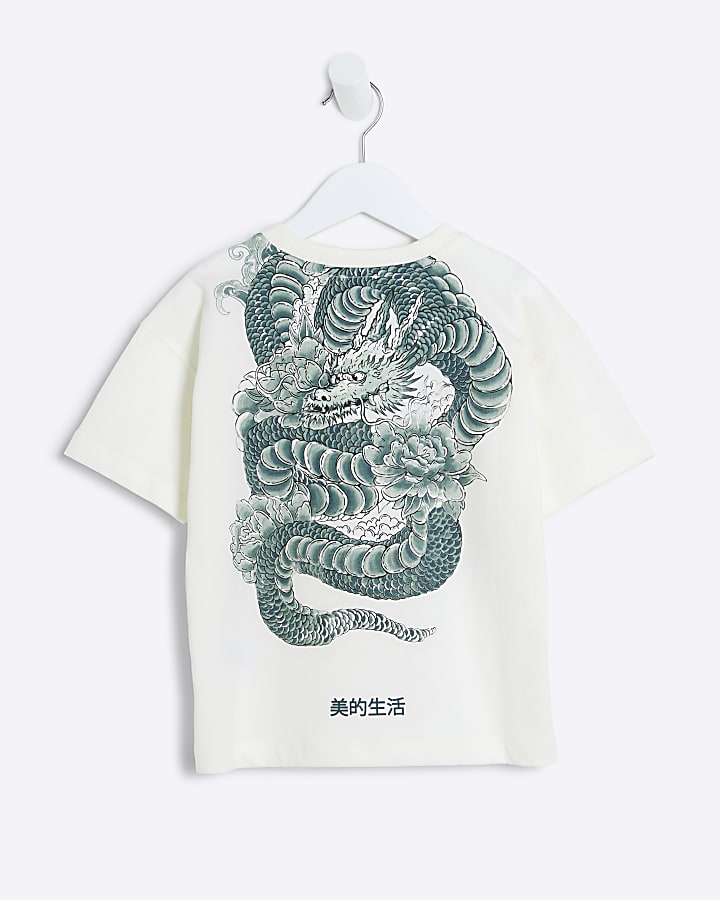 Mini Boys Cream dragon graphic t-shirt