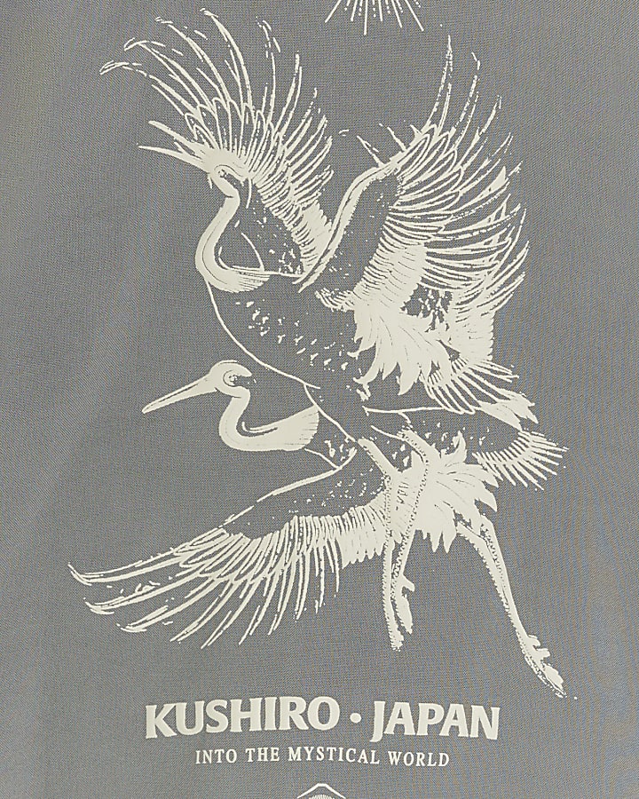 Mini boys grey Japanese crane graphic shirt