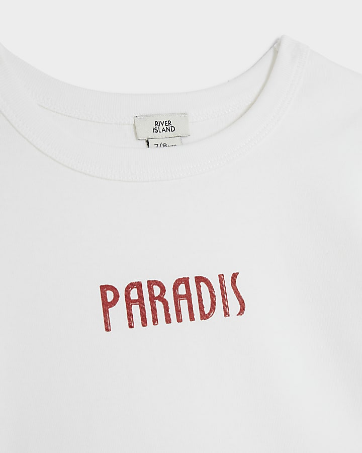 Girls White Paradis T-shirt And Trousers Set