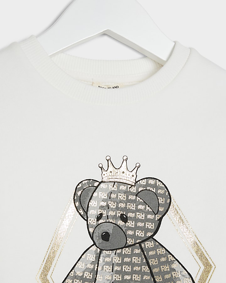 Mini boys beige bear graphic sweatshirt