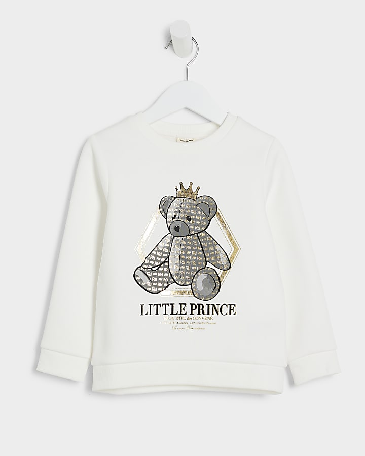 Mini boys beige bear graphic sweatshirt