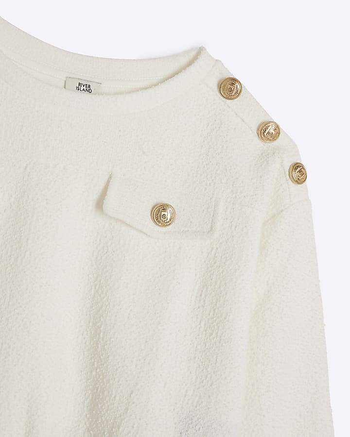 Girls white boucle sweatshirt set