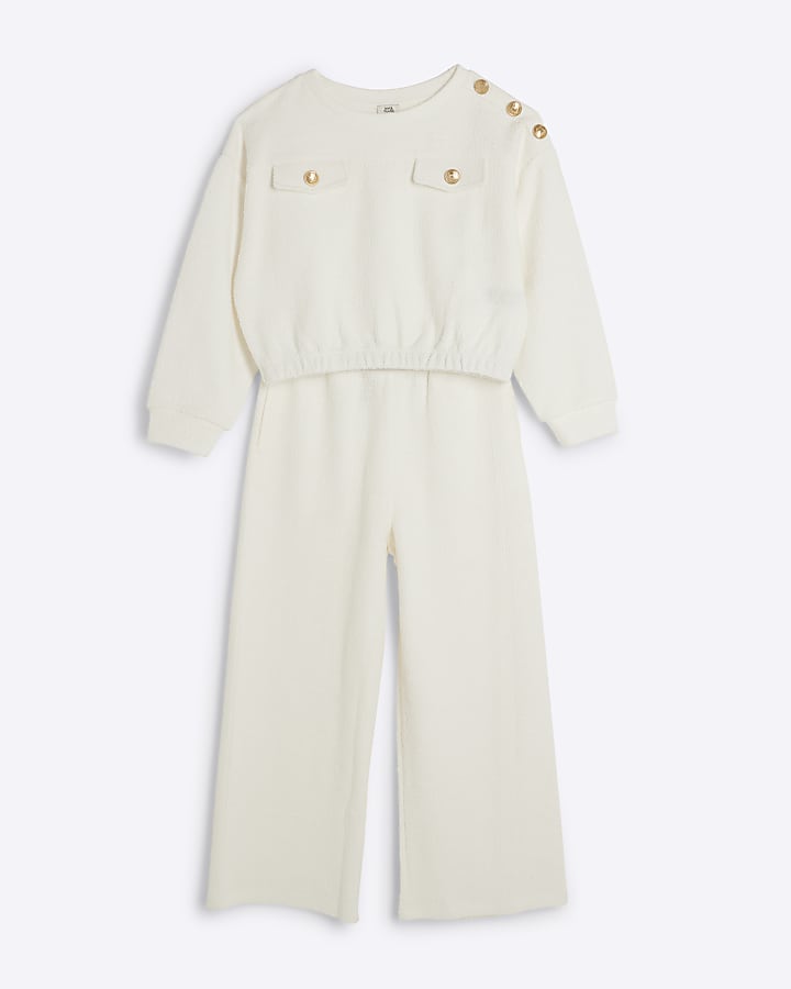Girls white boucle sweatshirt set