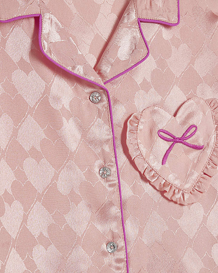 Girls Satin Bow Heart Pyjamas Set