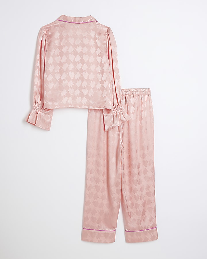 Girls Satin Bow Heart Pyjamas Set