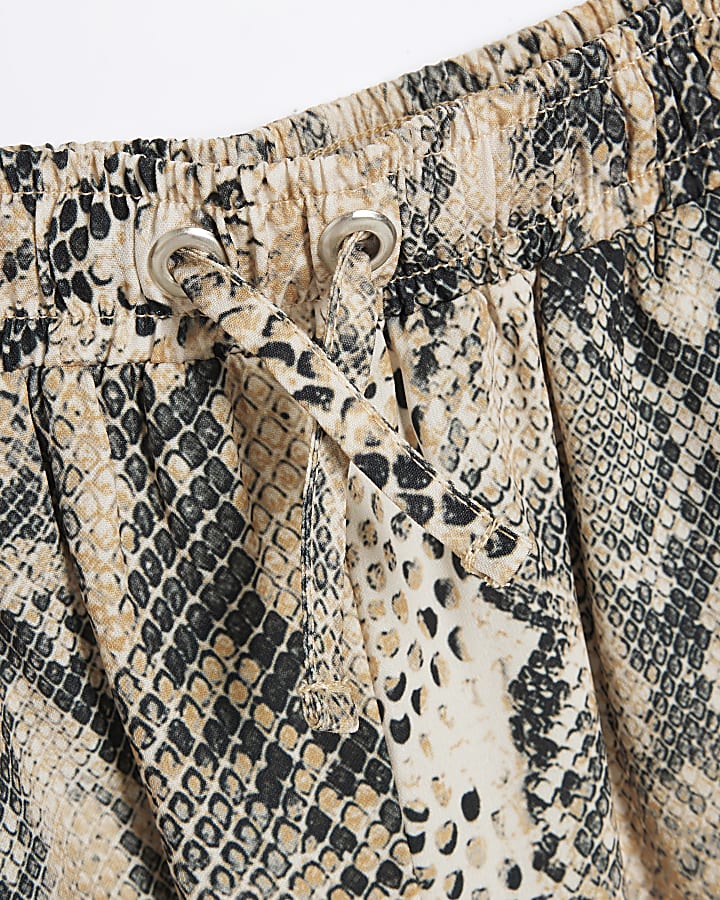 Girls beige snake print top and trousers set