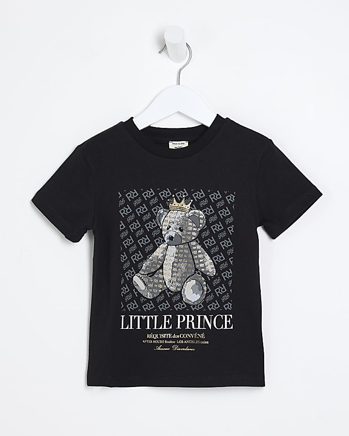 Mini boys black prince bear graphic t-shirt