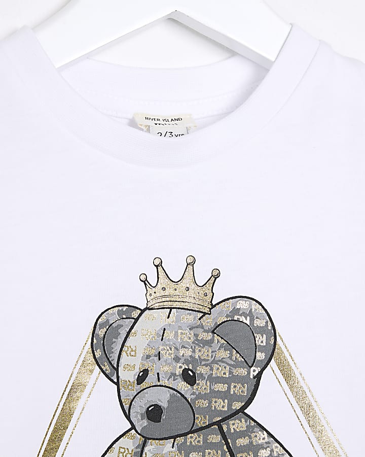 Mini boys white bear graphic t-shirt