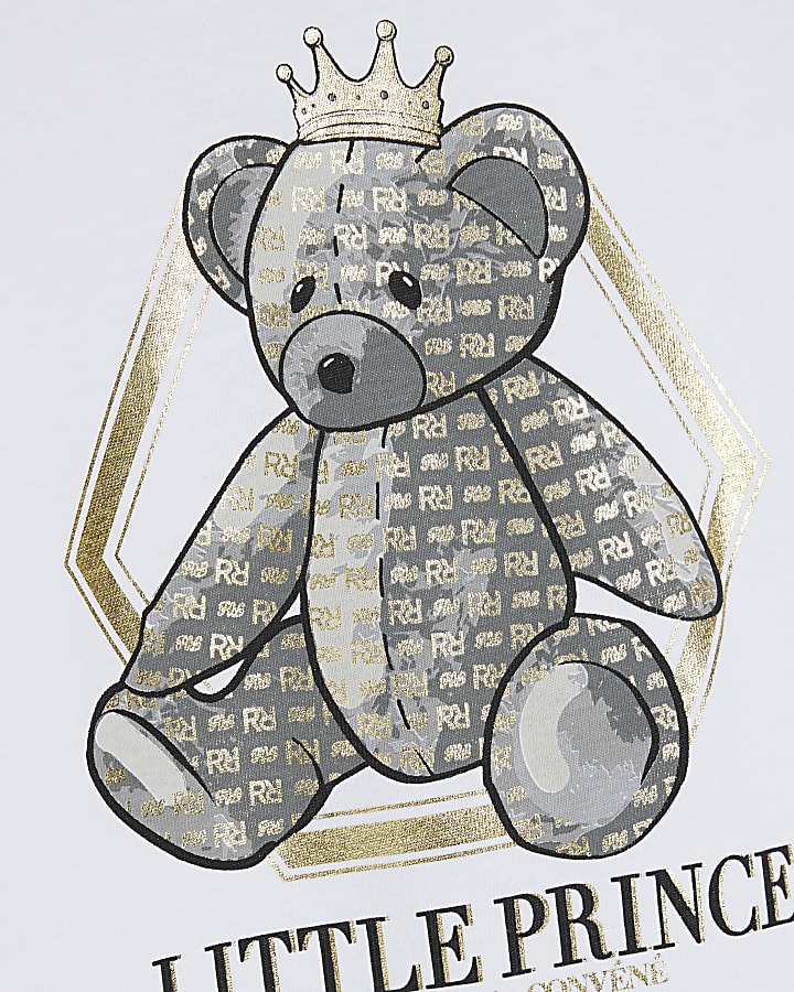 Mini boys white bear graphic t-shirt