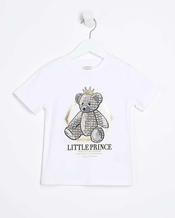 Mini boys white bear graphic t-shirt