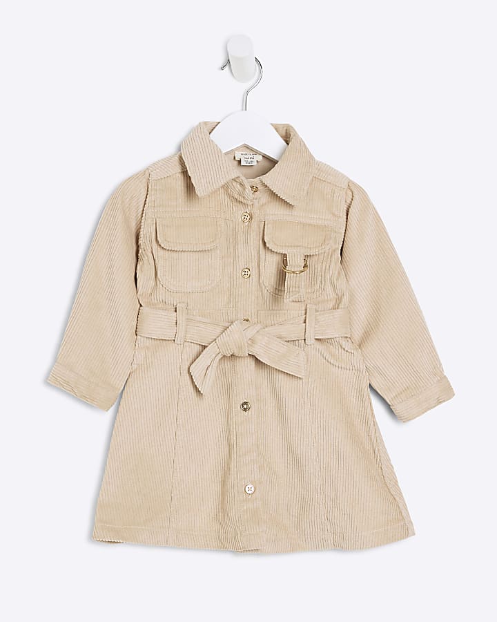 Mini Girls Cream Cord Shirt Dress