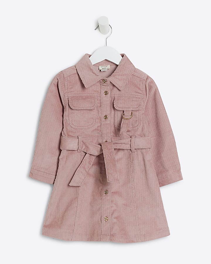 Mini Girls Pink Belted Shirt Dress