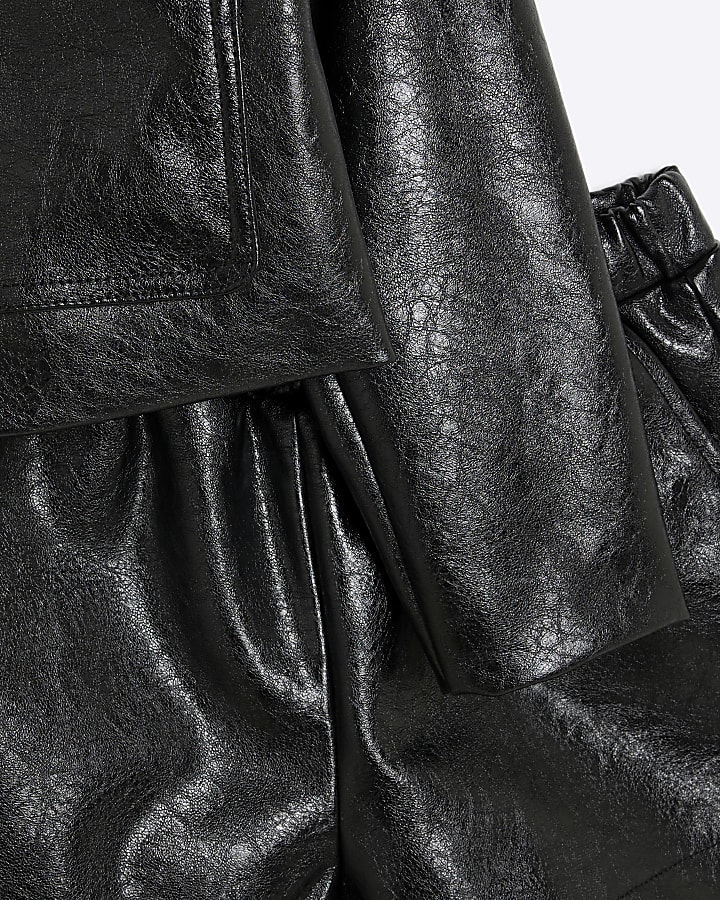 Girls Black Faux Leather Trophy Jacket Set