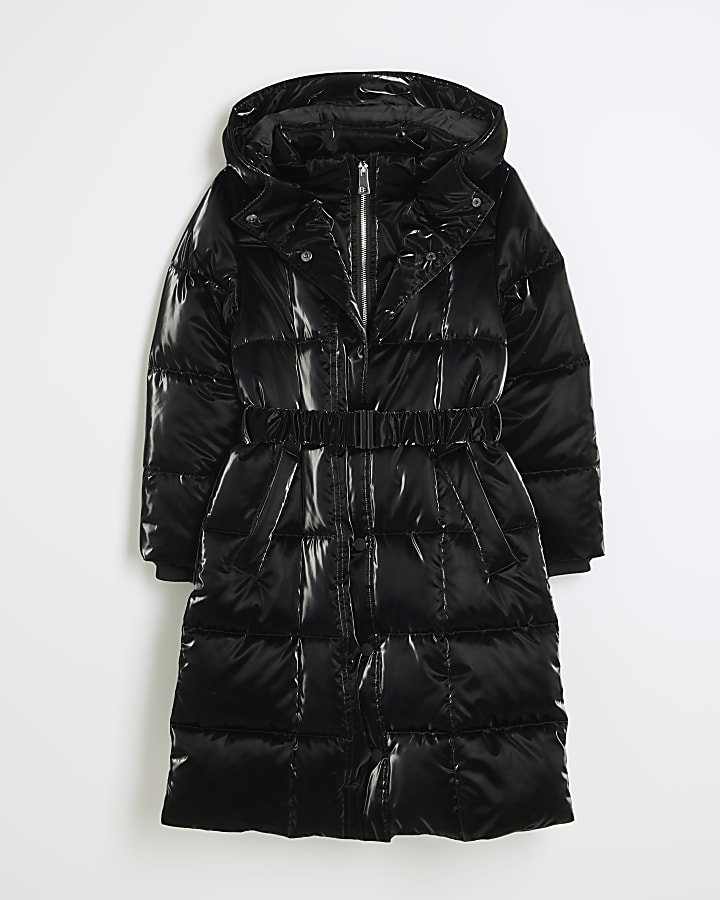 Girls Black Pink Faux Fur Puffer Coat