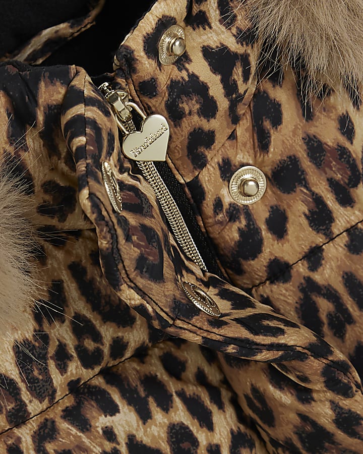 Mini Girls Brown Leopard Padded Gilet