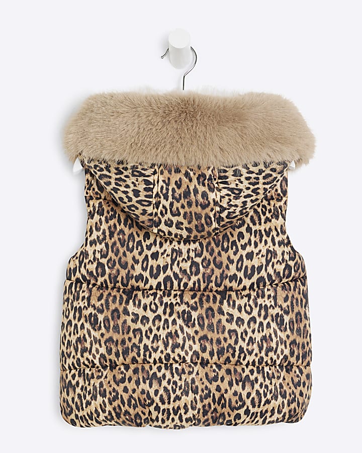 Mini Girls Brown Leopard Padded Gilet