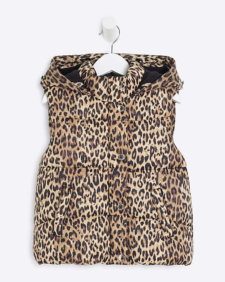 Mini Girls Brown Leopard Padded Gilet