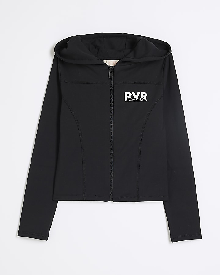 Girls Black RI Active Zip Through Hoodie