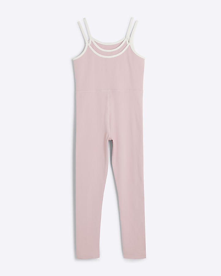 Girls pink RI Active tipped jumpsuit