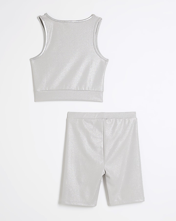 Girls silver RI active asymmetric set