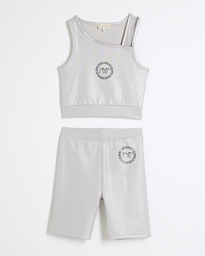 Girls silver RI active asymmetric set