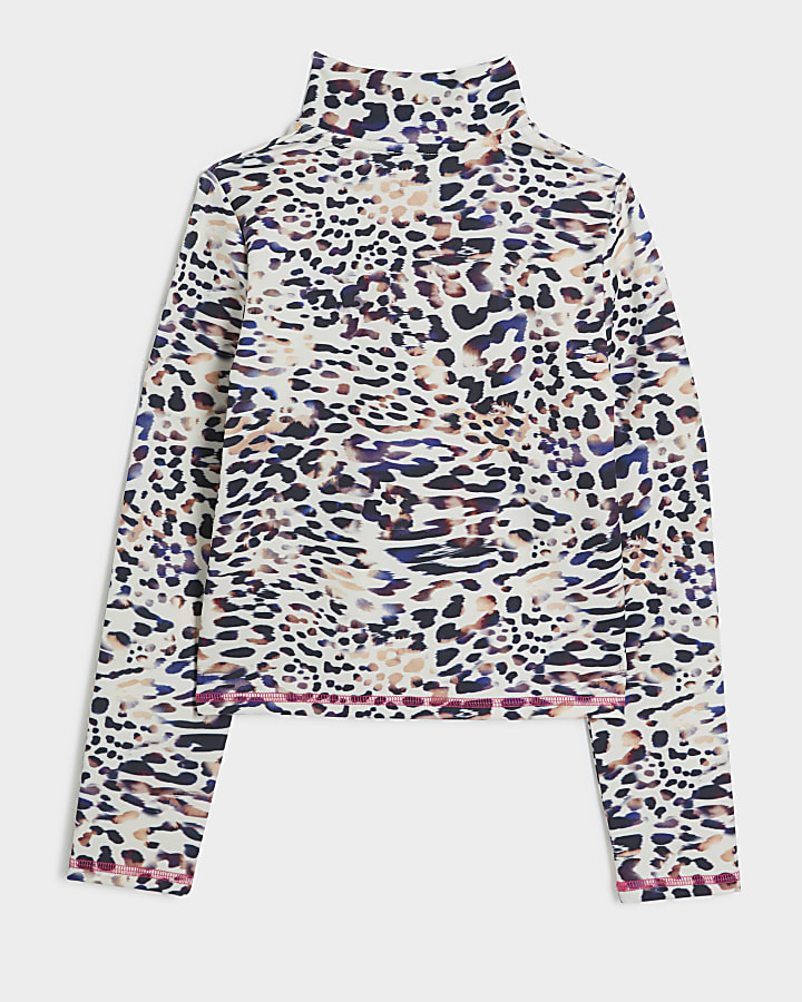 Girls beige RI Active leopard zip sweatshirt