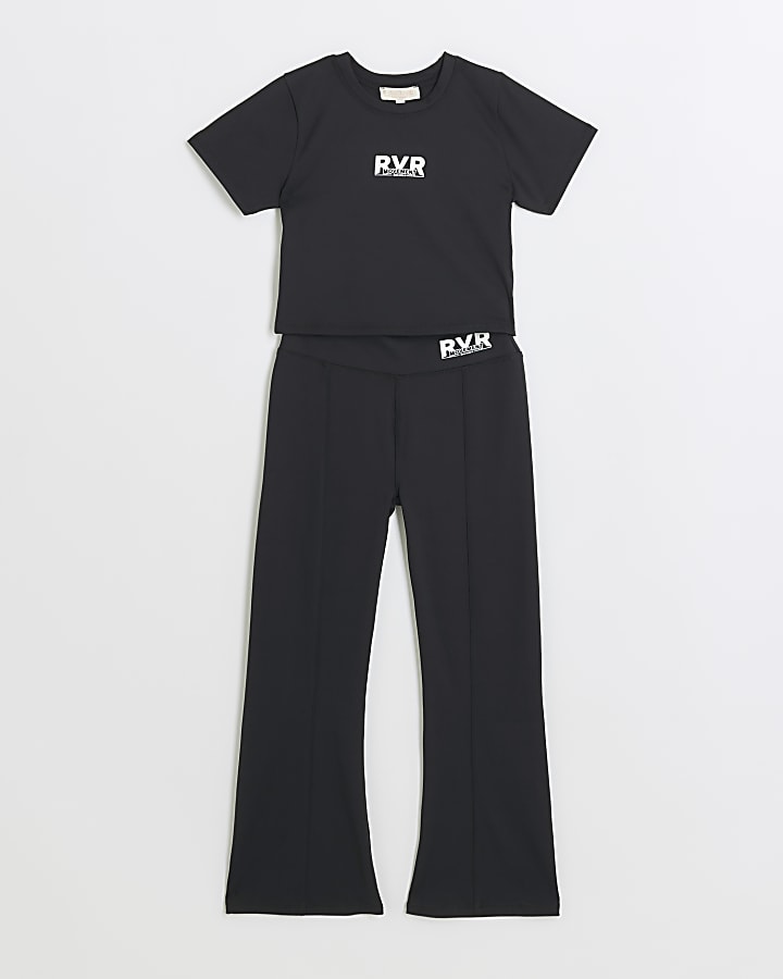 Girls black RI Active scuba crop t-shirt set
