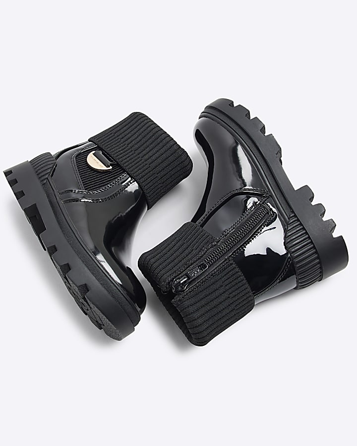Mini Girls Black Patent Knit Chelsea Boot