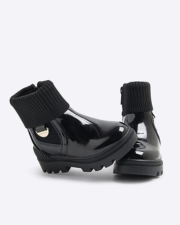 Mini Girls Black Patent Knit Chelsea Boot