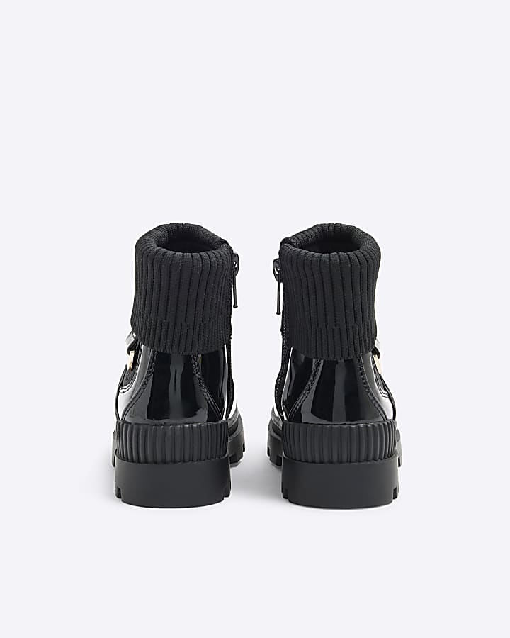 Mini Girls Black Patent Knit Chelsea Boot