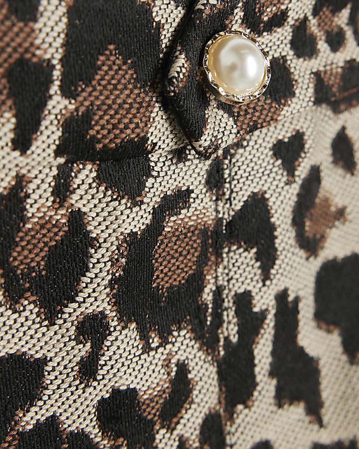 Girls beige leopard print pleated skirt