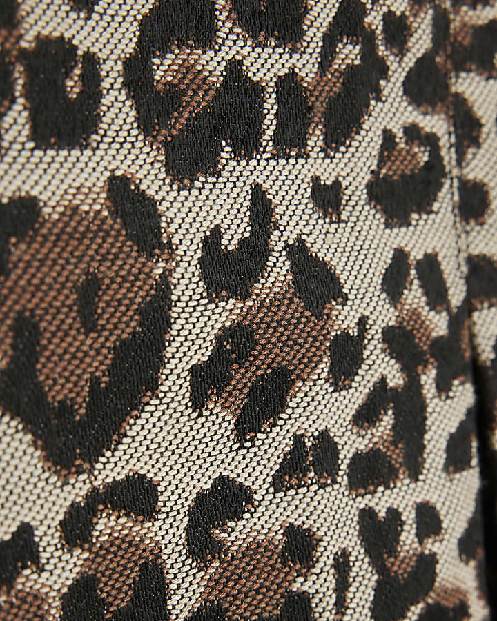 Girls beige leopard print pleated skirt