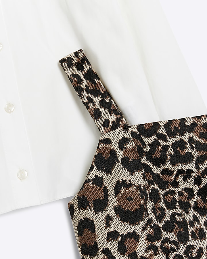 Girls Brown Leopard Crop Top and Shirt Set