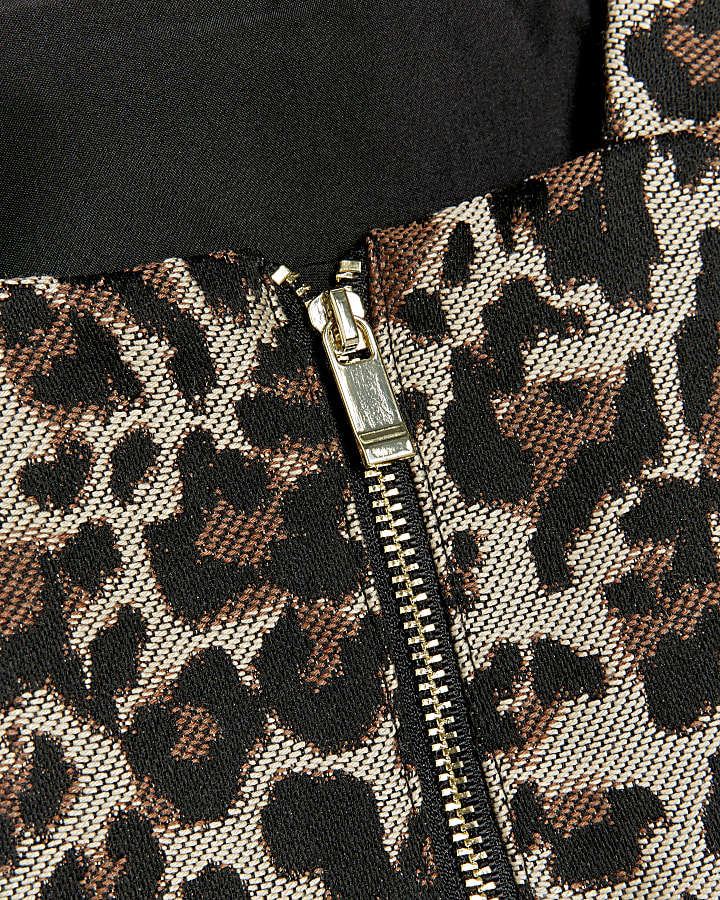 Girls Brown Leopard Crop Top and Shirt Set