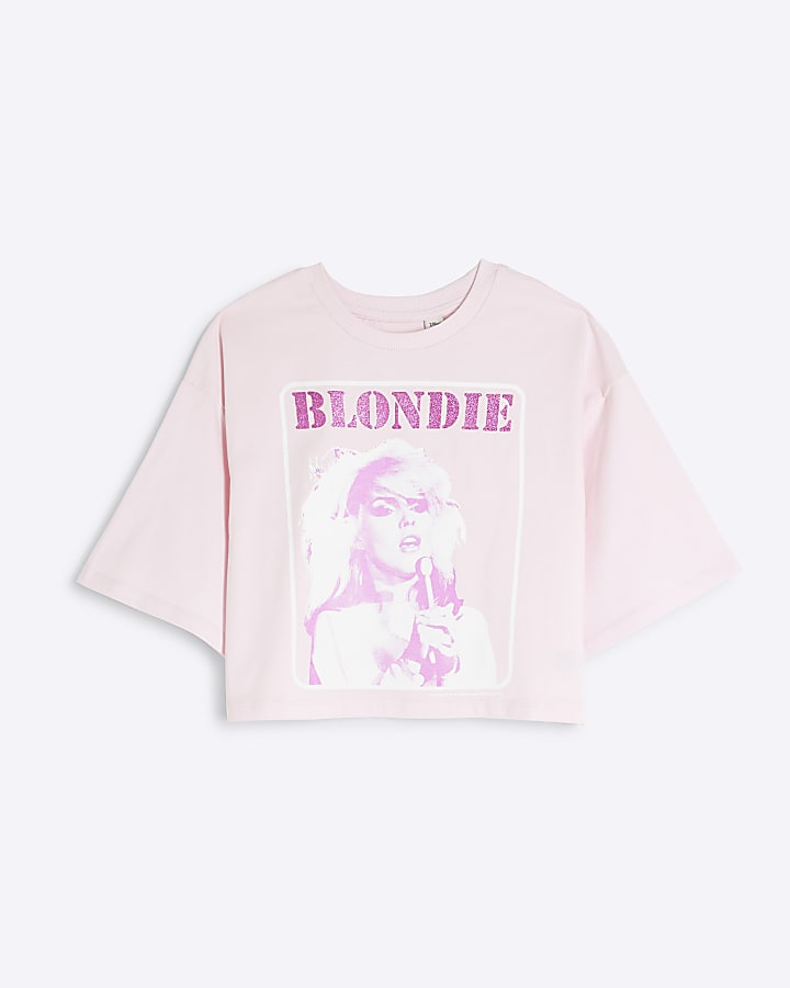 Pink Blondie Crop graphic T shirt River Island