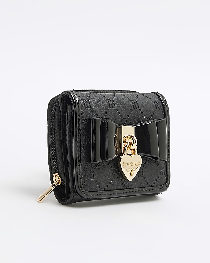 Girls Black Bow Padlock Purse